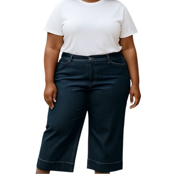 Venezia Navy Flare Jeans, Wide Leg, Stretch, Plus Size 28 - Picture 1 of 9